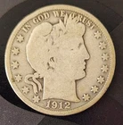 1912-P Barber Half Dollar US 90% Silver Coin Fifty Cents 50c FREE SHIPPING
