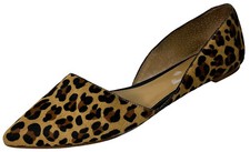 J Crew Calf Hair Leopard Print Leather Zoe D'orsay Flats 7.5M F5317 Pointed Toe