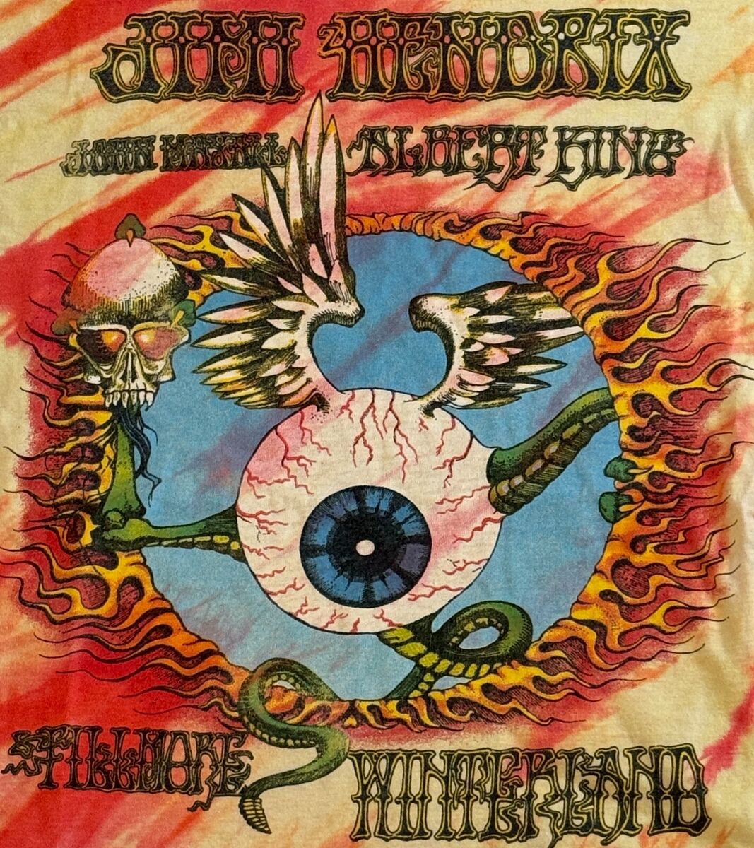 Vintage JIMI HENDRIX FLYING EYEBALL TYE-DYE Tee T-Shirt 80s Vintage JIMI HENDRIX FLYING EYEBALL TYE-DYE Tee T-Shirt 80s