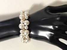 Beautiful Faux Pearl Clear Rhinestones Beaded Stretch Bracelet Fashion Jewelry