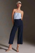 Anthropologie Colette Crop Pants Wide Leg Maeve Blue Cotton Navy Size 26 NEW