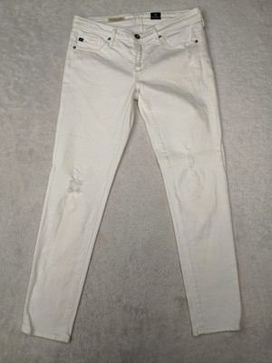 AG The Stevie Ankle Slim Straight Womens 28 6 White Jeans Low Rise Destroy Denim