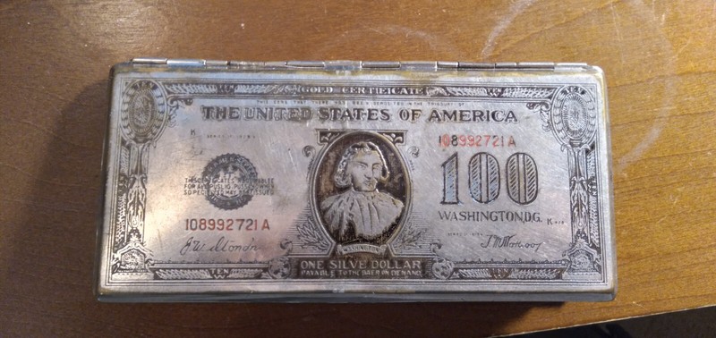 Vintage metal Cigarette/Money Case 1934 - Engraved $100