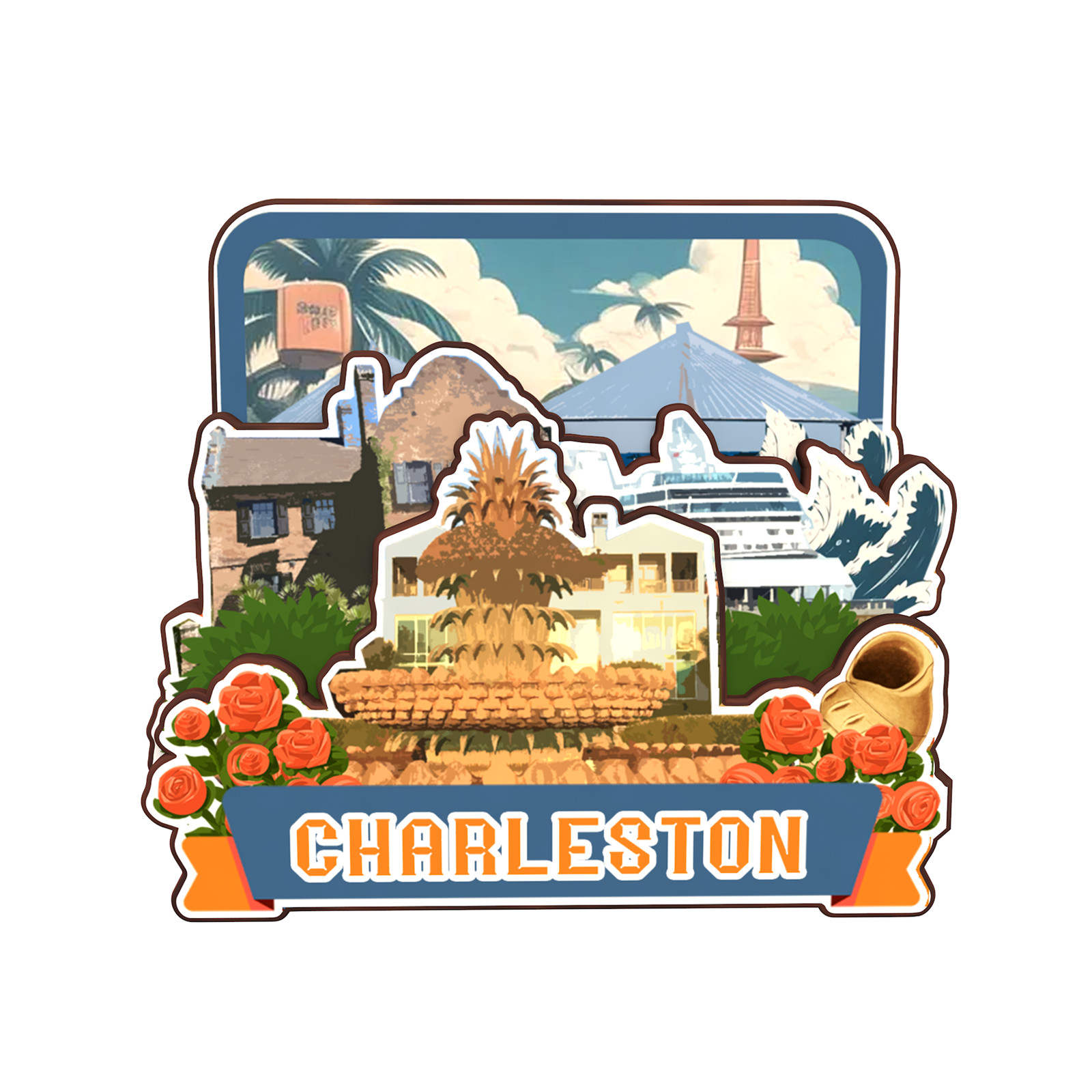 Charleston South Carolina USA Refrigerator magnet 3D travel souvenirs wood