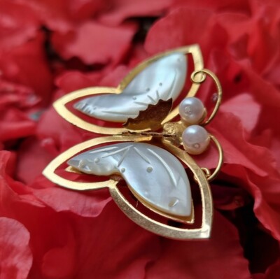 Broche Papillon Fantaisie Vintage En Métal Doré - Occasion