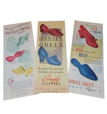 Vtg 40's Daniel Green Slippers Print ADs Lot of 3 Comfy Shoes Indorables 
