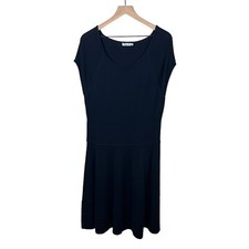 Eliza J Womens Navy Blue Cap Sleeve Scoop Neck A Line Sweater Dress Large