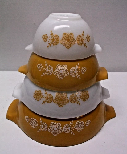 Pyrex Mixing Bowls Corning Butterfly Gold Cinderella Nesting Bowl Set of 4