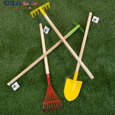 Kids Garden Tool Set Wooden Handle 4 Piece Safe Outdoor Activity Learning Play