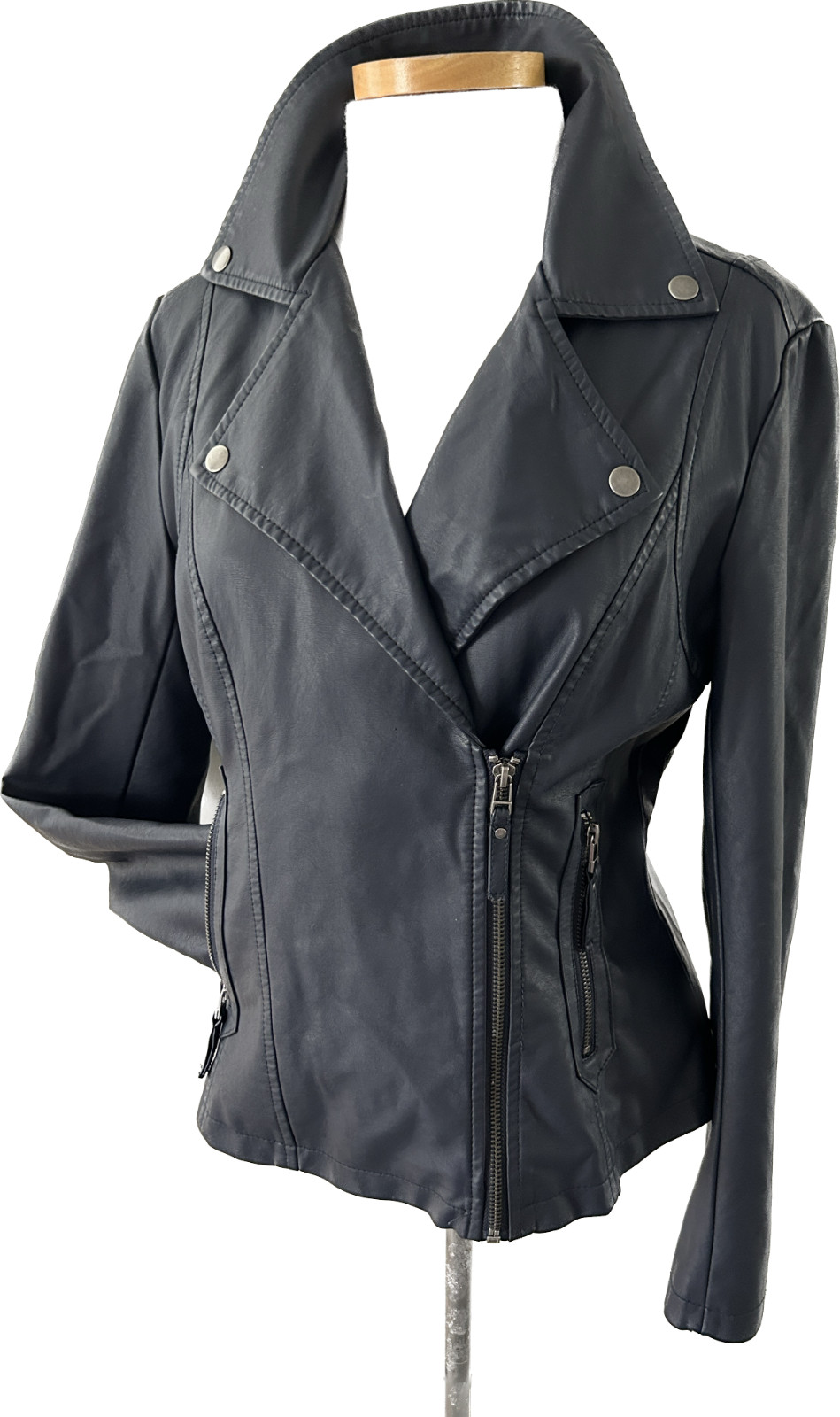 Max Studio Faux Leather Motorcycle Jacket Navy Blue s… Gem