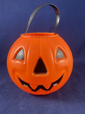Halloween Blow Mold Pumpkin Candy Pail Bucket Carolina Enterprise 1980 Vintage