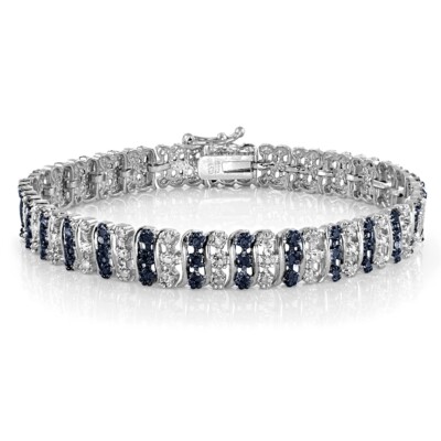 Tennisarmband 1,00ct TDW blau & weiß Diamant S Muster in Messing