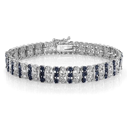 Argent Ton 0.25ct Traitée Bleu et Blanc Diamant Vague Tennis Bracelet