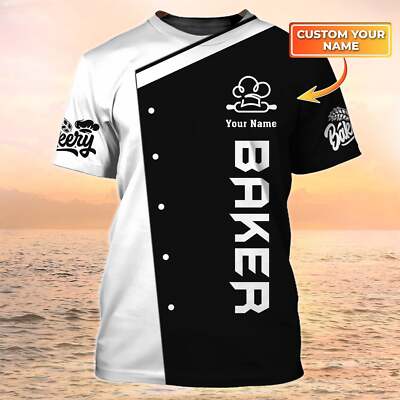 3D All Over Print Baker T Shirt Custom Bakery Uniform Black & White, Gift For Ba