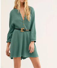 Free People beach Blossom Button Up Mini Dress oversized Pockets sz XS