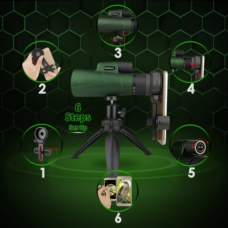 ARPBEST 25X50 Monocular Telescope High Power with Smartphone Holder & Tripod - Image 3 of 4
