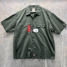 Dickies Shirt Men 2XL Pocket Green Casual Button Down Polyester New Canvas Work