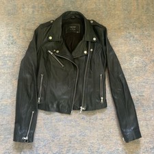 Zara Black Leather Biker Jacket With Ribbed Sides Kendall Jenner - Size Small