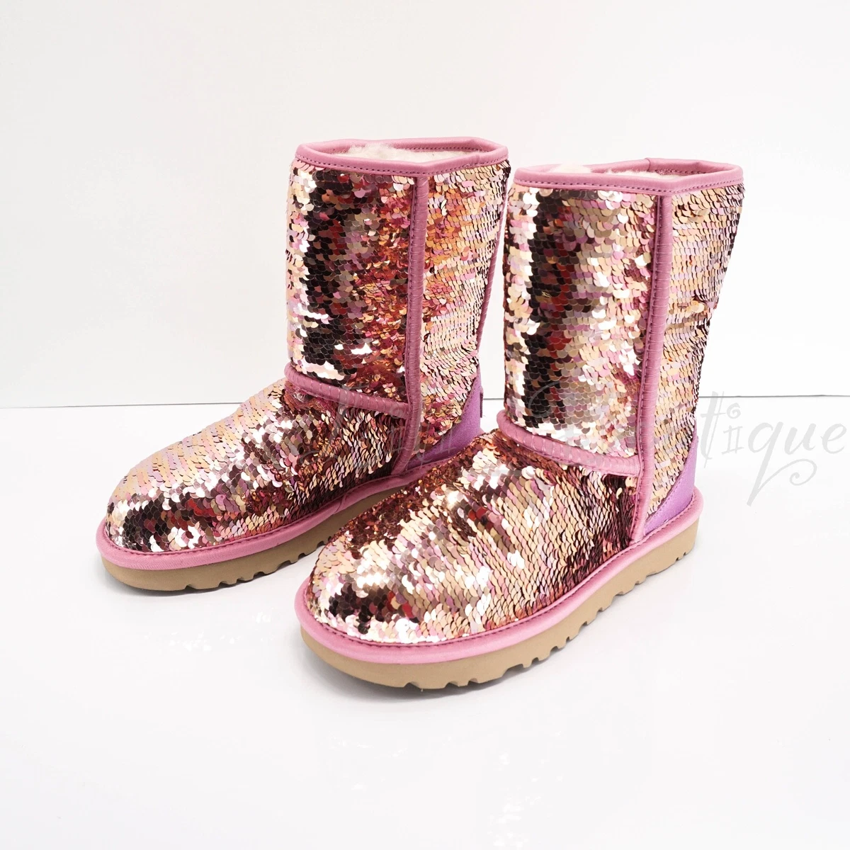 NIB UGG 1094982 Women's Classic Short Sequins Sparkle Pink Winter