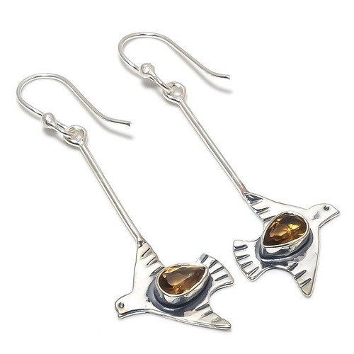 Womens day Sale Sterling Silver Natural Citrine Drop Handmade Elegant Earrings - Picture 3 of 8