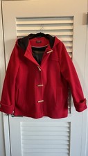 Saint James Pea Coat/ Duffle Jacket With Hood In Red Size 12. Brand New
