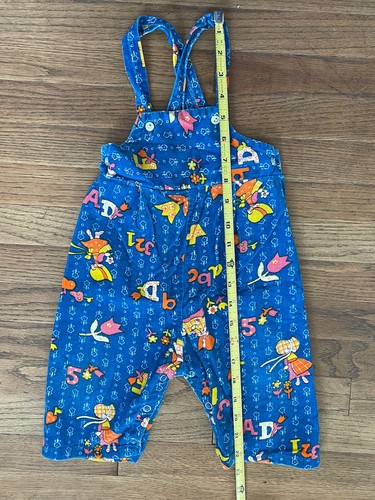 70s 80s Vintage Girls 18 Mo. Floral Sun Bonnet Sue Hippie Blue Corduroy Overalls - Picture 8 of 9
