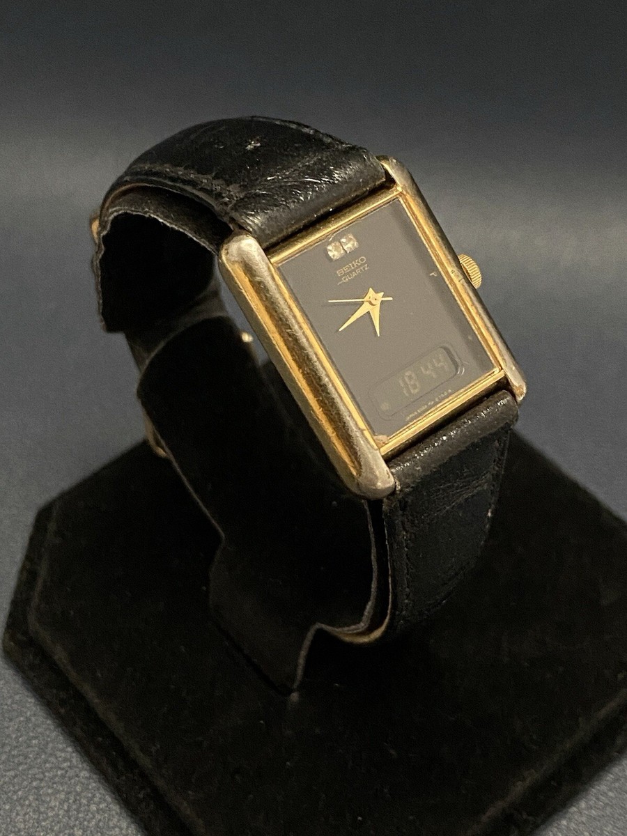Vintage Seiko Gold/Black Tank E029-5520 Analog/Digital Quartz