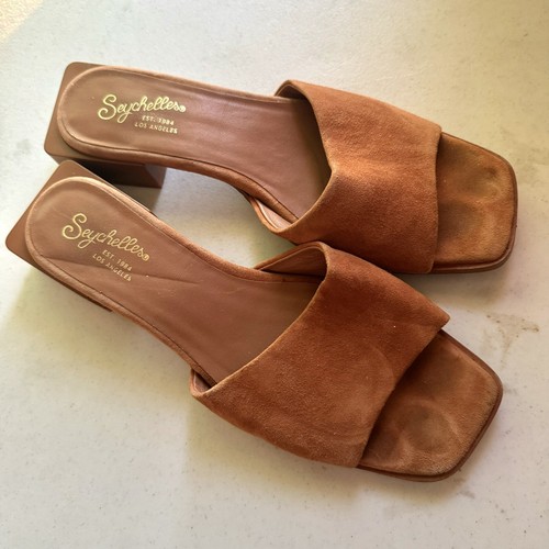 Seychelles Through It All Open Toe Suede Heeled Sandals Tan Size 8 - Picture 2 of 7
