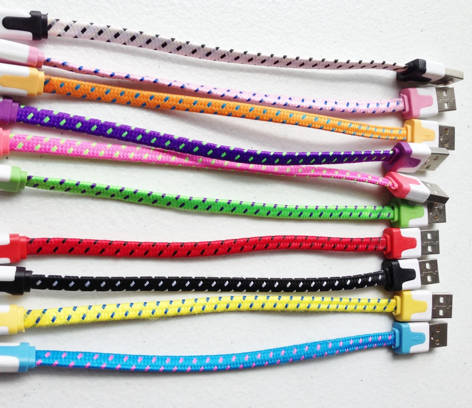 SHORT 8" Flat braided MICRO B USB DATA Charger Cable for galaxy s6+ edge s7 note - Image 4 of 4