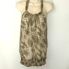 Daytrip Buckle Womens Leopard Keyhole Halter Braided Racer Back Top Sz Small