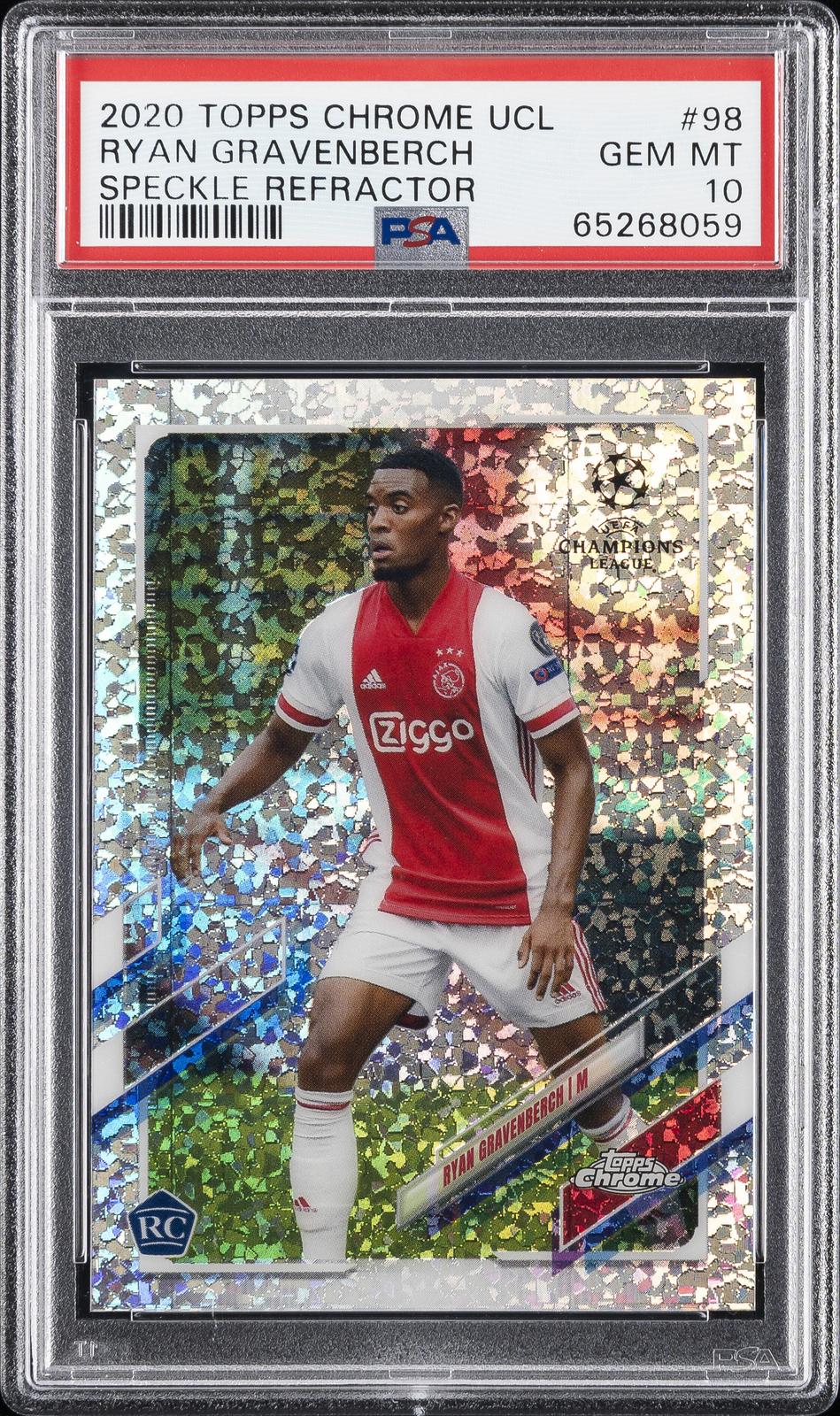 2020 TOPPS CHROME CHAMPIONS LEAGUE SPECKLE REFRACTOR #98 RYAN GRAVENBERCH PSA 10