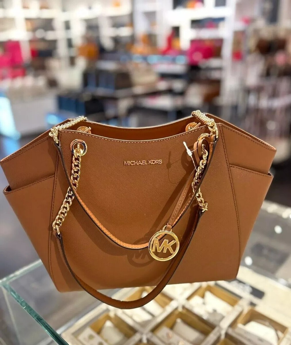 Michael Kors Jet Set Large Leather Chain Shoulder Tote Bag +