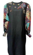 Anne Crimmins UMI Collection 100% Silk 70s Mod Sheath Artsy Dress Women's 12