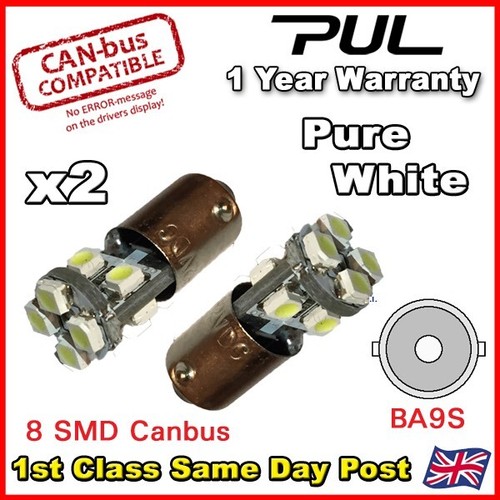 233 BA9S T4W CANBUS ERROR FREE SIDE LIGHTS BULBS WHITE 6000K UK 2 x 8 LED - Picture 2 of 4