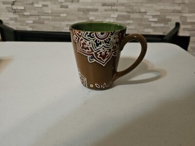 Pier 1 Imports Brown Stoneware 14 oz Coffee Cup Global Medallion Pre-Owned  | eBay