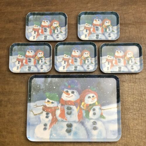Set of 6 Keller Charles Melamine 5 Candy Dishes 1 Tray Snowman Winter Holiday - Picture 1 of 9