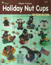 NEW HOLIDAY NUT CUPS EAGLE SANTA OWL WITCH TURKEY PLASTIC CANVAS PATTERN BOOK