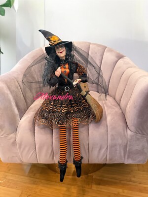 Witch Crafters Shelf Sitter Halloween Witch Doll figure 33  Black Orange Dress