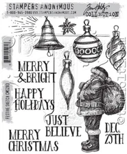 Tim Holtz Stampers Anonymous "FESTIVE SKETCH" Red Rubber Cling Stamp Set