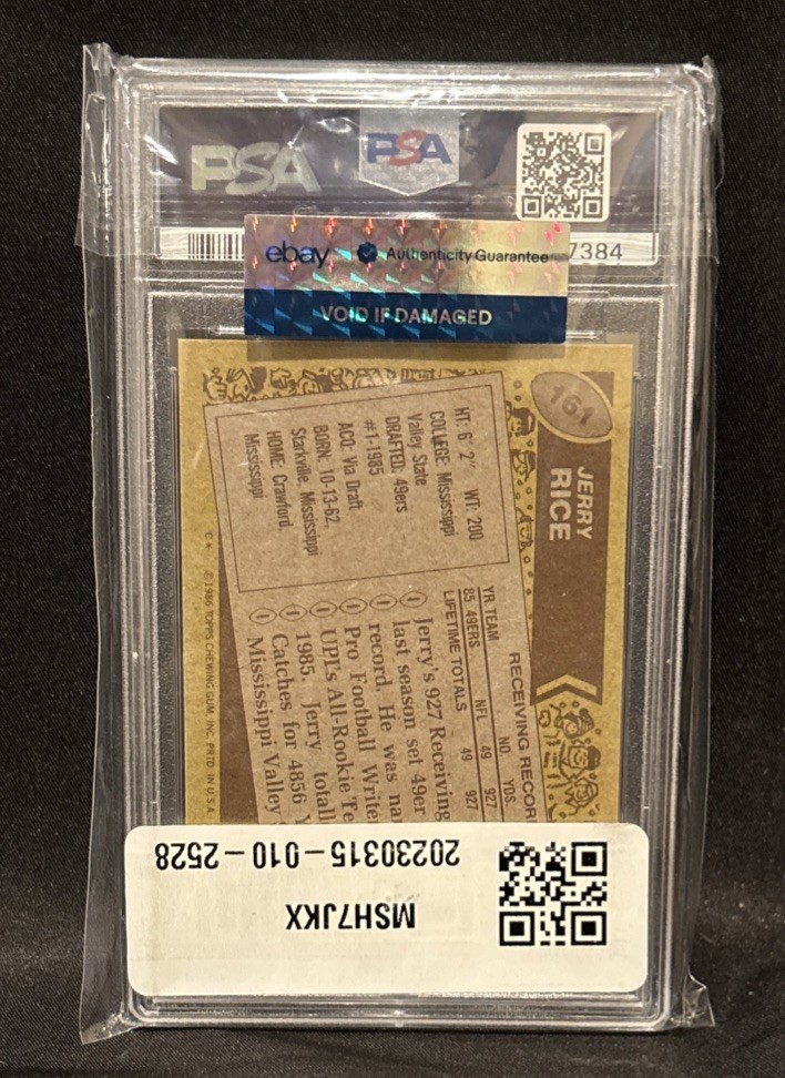 1986 Topps #161 Jerry Rice Rookie RC HOF PSA 9 Mint view 2