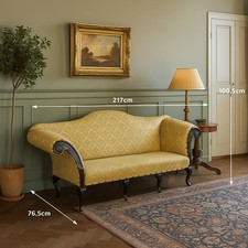 Sofa Ancien Noyer Gravé Tissu Italie du XVIIIe Siècle Original