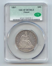 1861 Seated Liberty Half Dollar, CAC XF Details
