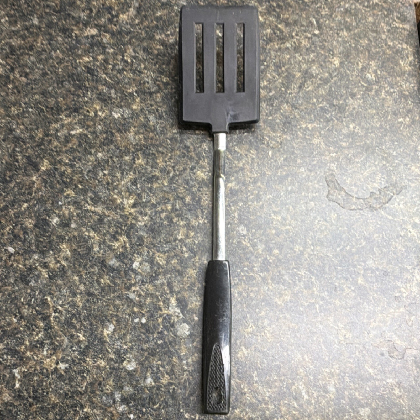 Black Plastic Handle Slotted Spatula Cooking Utensil Metal