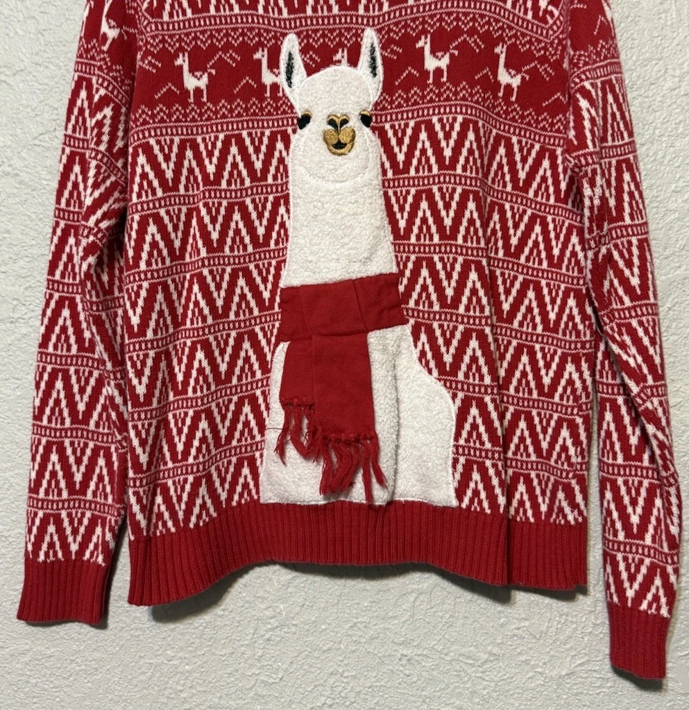 Ugly Sweater Christmas Party Llama 33 Degrees Pullover Red White Women Small