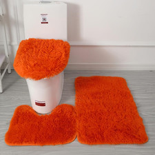 Bathroom Rugs Sets 3 Piece,U-Shaped Toilet Floor Mat Non Slip Rugs Orange