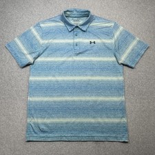Under Armour Playoff Polo Shirt Mens Large Blue Stripe Golf Performance Stretch