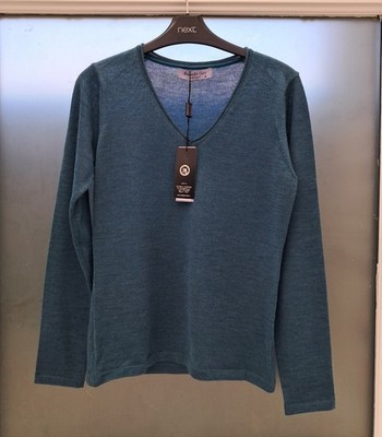 Brunella Gori Merinowolle V-Neck Pullover, Teal Green Gr. M Made In Italy 