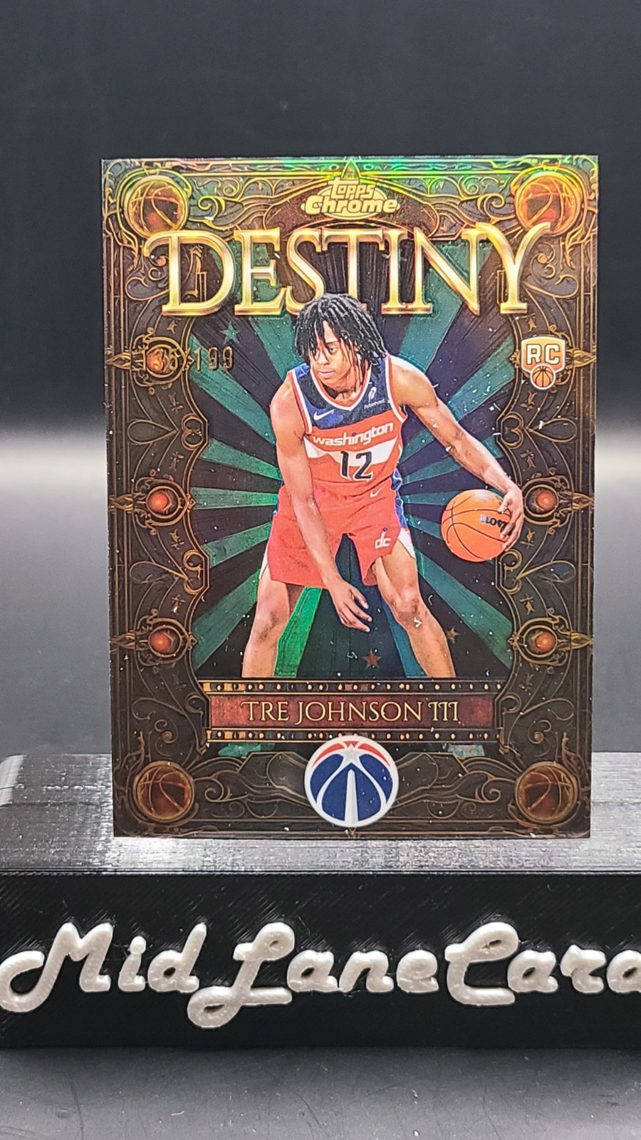 2025-26 Topps Chrome Tre Johnson III #D-6 Rookie Destiny Aqua Refractor /199