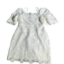 Lulus NWT Size Medium White Lace Crochet Short Sleeve Dress Square Neck