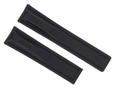 22MM LEATHER STRAP SMOOTH BAND FOR BREITLING NAVITIMER PILOT BENTLEY WATCH BLACK